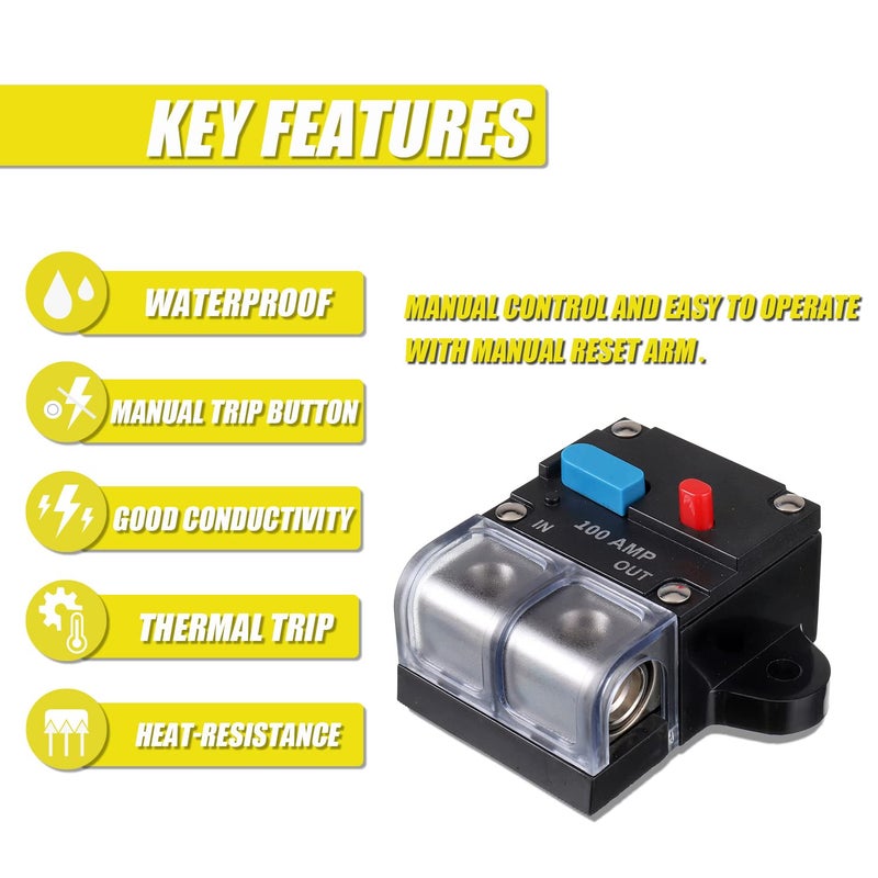 EPLZON 100A Resettable Circuit Breaker - 100 Amp Self Recovery with Manual Reset Button for Car Audio & Amps Protection - Image 4